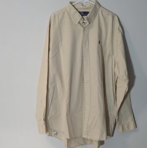 Polo Ralph Lauren XXL Vintage 90s Beige Cotton Oxford Button Down Shirt